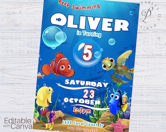 Nemo Birthday Invitation, Nemo Birthday Invite, Dory Birthday Invitation, Editable Finding Nemo Invitation, Under the Sea Birthday