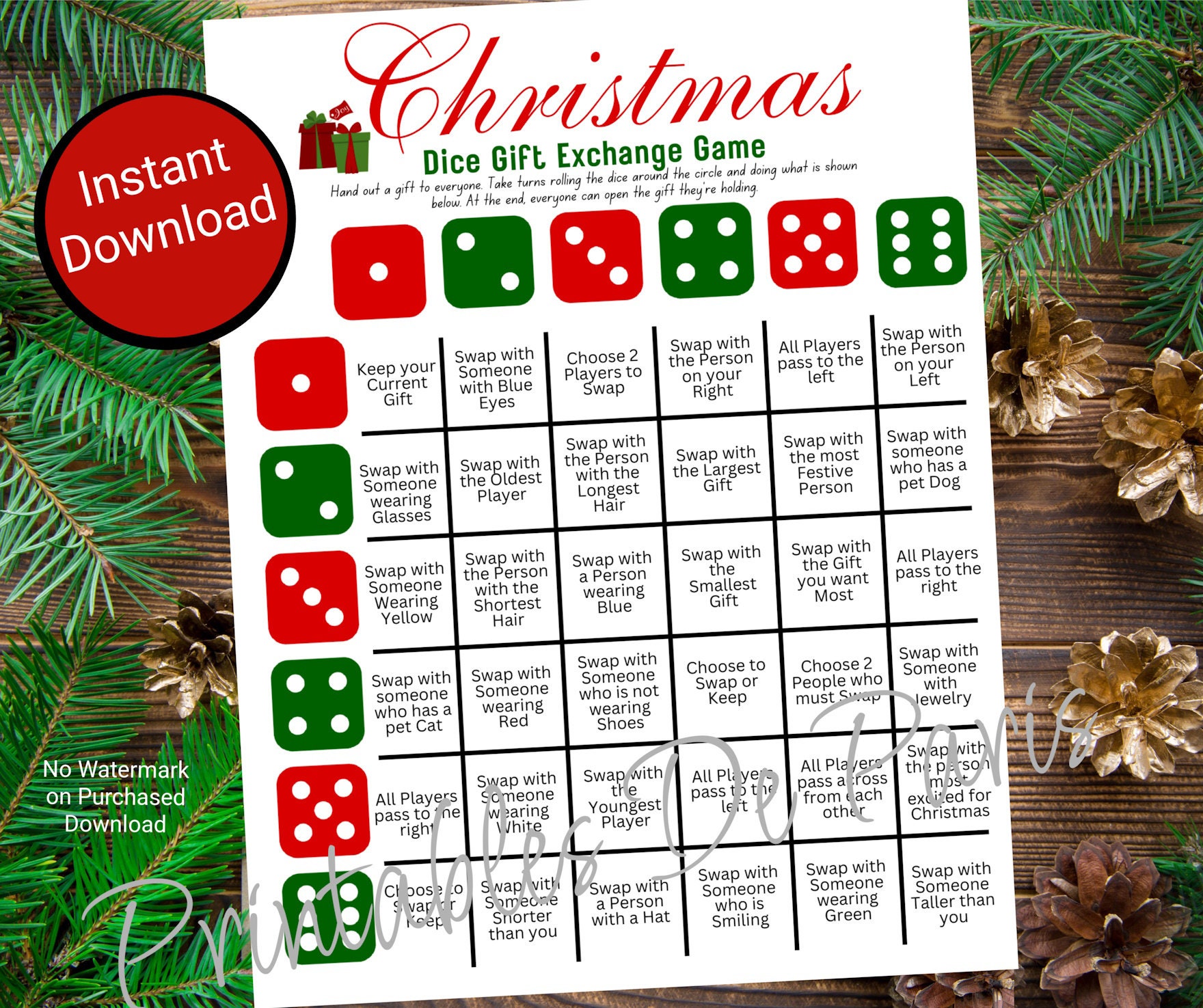 Christmas Dice Game Gift Exchange Rules Printable — TidyLady Printables