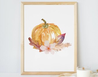 Botanical Pumpkin Fall Art Print: Minimalist Home Decor (PDF)