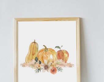 Fall Pumpkin Apple Art Print: Minimalist Autumn Decor (PDF)
