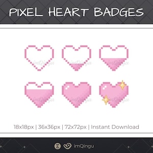 Pink Pixel Hearts Sub Bit Badges - Twitch, Simple, Cute, Aesthetic, Retro