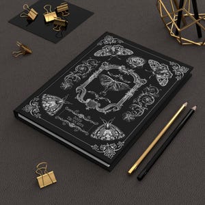 Viktorianische Motte & Schmetterling Zeitschrift | Schwarzes botanisches Hardcover-Notizbuch | Kompliziertes Dunkles Cottagecore Tagebuch | Ästhetische Mystische Pagan