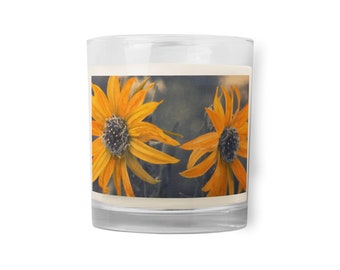 Glass jar soy wax candle - Alpine Sunflower Sisters - from Aspen Coloradop, the maroon bells, the gunnison valley, & gothic mountain range