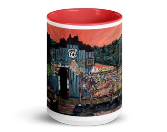 Mug w/ Color Inside - Get your yard art in Oatman, on Route 66, sunset, margaritas and metal mermaids, to remember Arizona's Mohave Desert