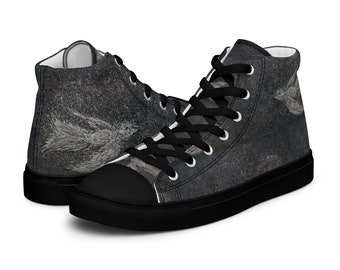 Women’s high top canvas shoes - Night Flight, a aquatint intaglio print turned high tops that no one else has!