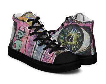 Women’s high top canvas shoes - "Lunifer Waits" is an original work of art, printed all over these shoes, it's fantasy and wonderfully weird