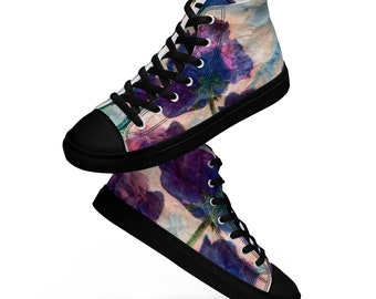 Women’s high top canvas shoes - Victorious Poppies is the name of the art piece used  a walk in both the garden and the clouds