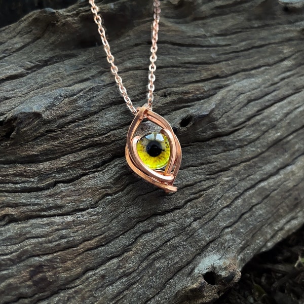 Evil Eye Necklace | Glass Doll Eye Pendant | Charm Necklace | Copper Wire Wrapped Evil Eye Charm