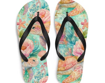 Sea Turtle Floral Flip-Flops: Comfortable Beach Sandals for Summer