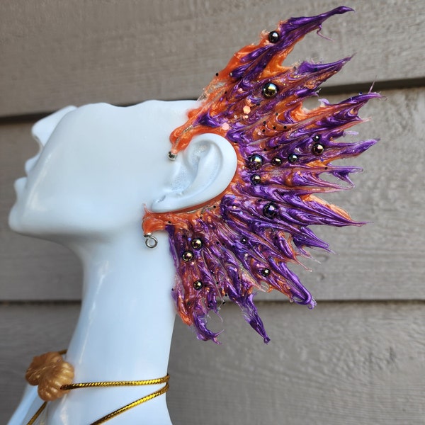 Siren, Mermaid, Fairy Ear Cuffs, Ren Faire, Cosplay Accessories. Purple and Orange, Autumn, Fall color.