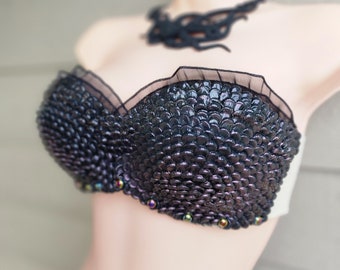 34 A Cup, Dark Siren Seas Mermaid Bra. Silicone Mermaid Top. Strapless Bra.