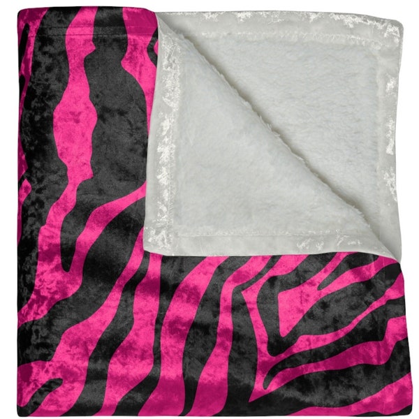 Hot Pink Zebra Print Blanket | Crushed Velvet  | Shiny Blanket, Super Soft | 50" x 60"