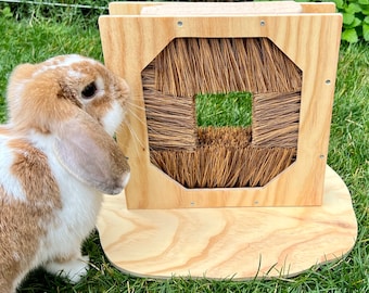 Estación de cuidado - casa para conejos, juguetes de madera, escondite | zona de alimentación, mobiliario de recinto para animales pequeños | mobiliario decorativo hecho a mano