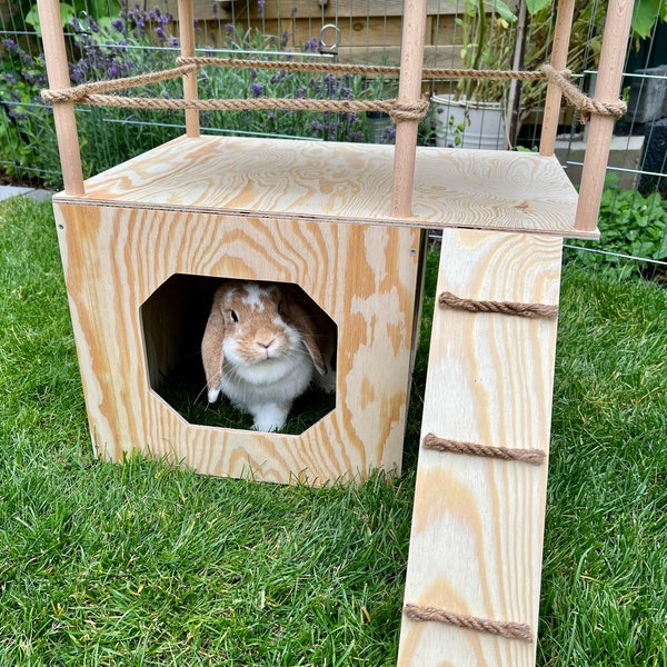 Kaninchenhaus - Villa Spielzeug Versteck Futter Hase Kleintiere Einrichtung Gehege Tiermöbel Handmade Holz