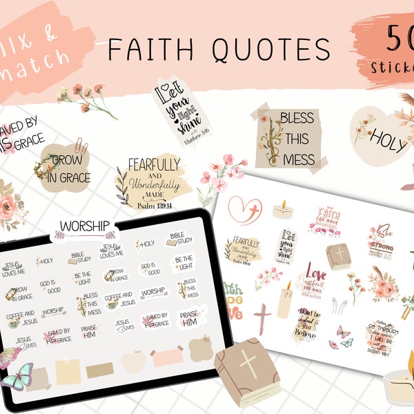 FAITH QUOTES Digital Planner Stickers, GoodNotes Stickers, Pre-cropped Digital Stickers for GoodNotes