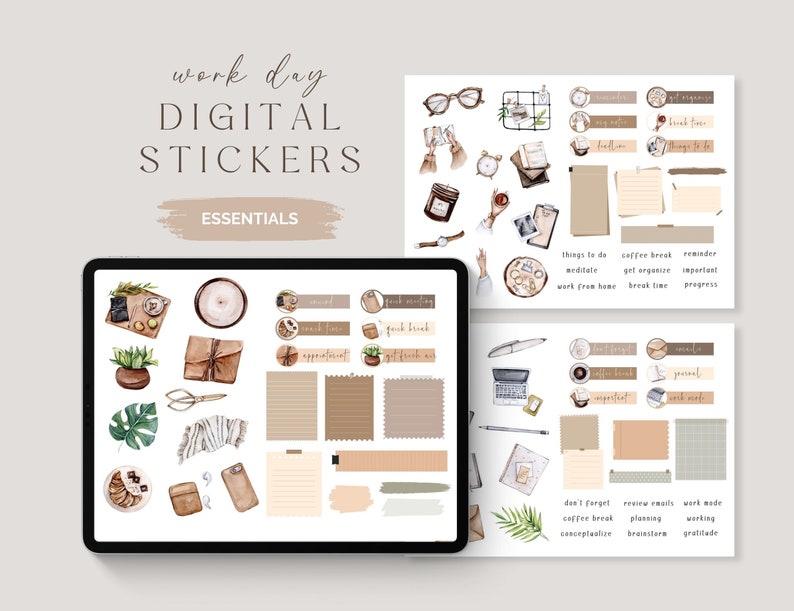 250pcs Work Day Digital Stickers Work Stickers for Goodnotes Etsy