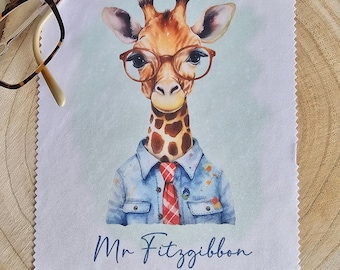 Personalised Giraffe in Glasses Glasses Cloth, any name can be added, animal in glasses, Teacher Gift, Grandad