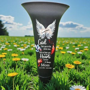 Personalised Grave Vase with Cardinal | Custom Name & Date Memorial Vase,Large Vase Size 15cm x 39cm