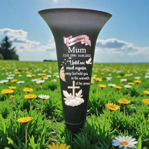 Personalised Grave Vase | Memorial Flower Holder with Name & Dates | Remembrance Tribute,Large Vase Size 15cm x 39cm