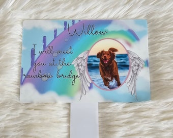 Personalised Grave Ornament Marker Remembrance Pet Dog Cat Memorial Remembering Sympathy Gift Grave Decoration for Cemetery Rainbow Bridge