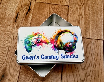 Personalised Gaming Snacks Treat Tin, Gift, Sweet Tin, Gamer, Christmas Present