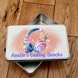 Personalised Gaming Snacks Treat Tin, Gift, Sweet Tin, Gamer Girl, Christmas Present
