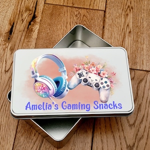 Personalised Gaming Snacks Treat Tin, Gift, Sweet Tin, Gamer Girl, Christmas Present