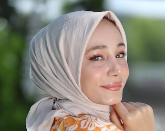 BAMBOU Hijab carré, Pashmina, Écharpes, Écharpes de mariage/Cadeau femme/Cadeau soeur/Hijab/Mariage en vrac/beige/Cadeau pour fille/Cadeau pour maman/Couvre-chef/Modèles hijab