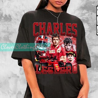 Maglietta Unisex Charles Leclerc 16 Graphics Nera Per Fan Della Formula 1, Racing Tee