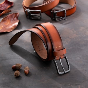 100% leren riem heren kwaliteitsriem heren van echt leer 40 mm breed inkortbaar leren riem voor jeans vrije tijd met geschenkverpakking COGNAC