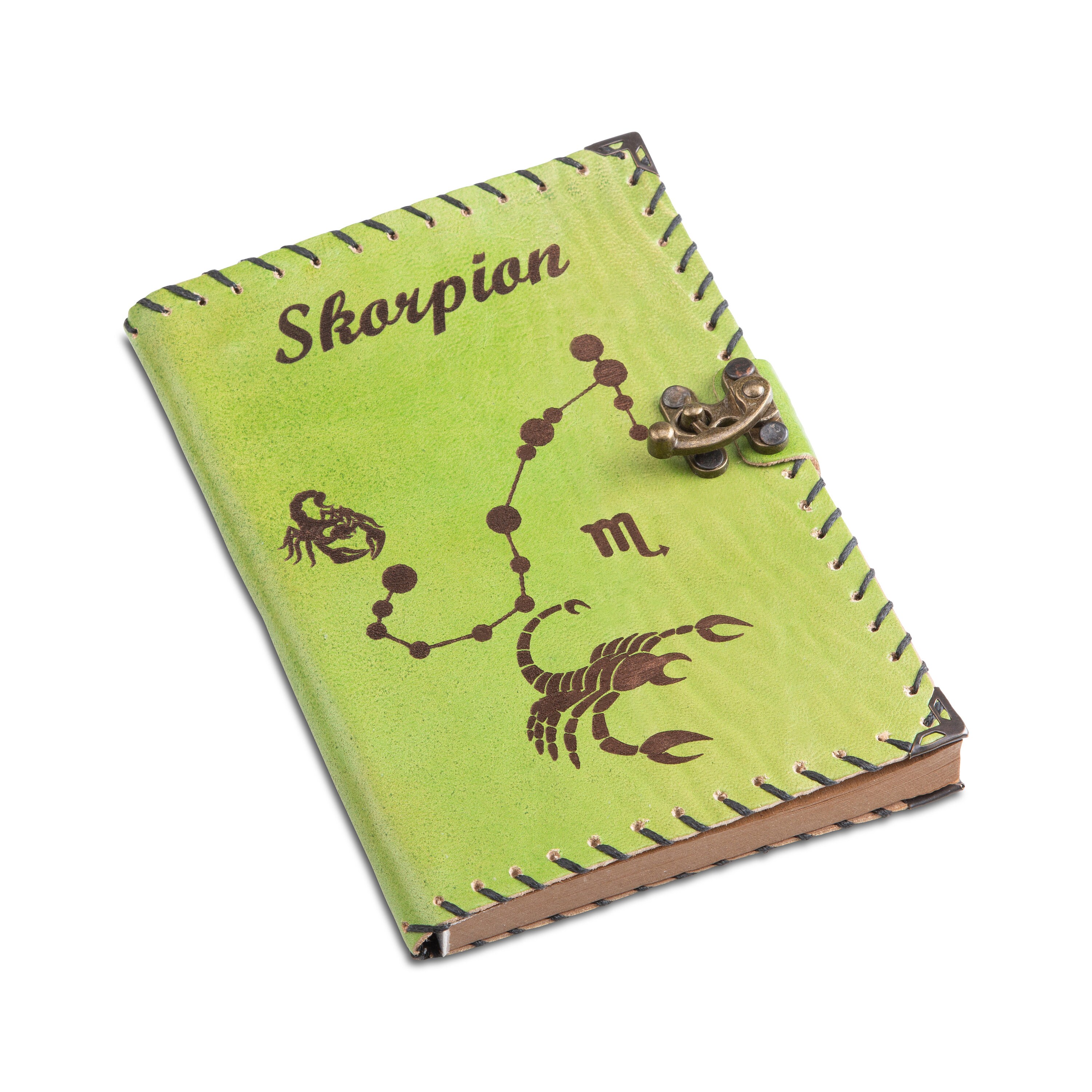 QUAMOD Leder Notizbuch A5 - 12 Sternzeichen Design, 200 Seiten Kraftpapier Unlinierte