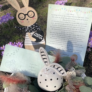 Personalisierter Brief vom Osterhasen mit edlem Wachssiegel & Holzfigur zum Gestalten – Ein zauberhaftes Ostererlebnis!