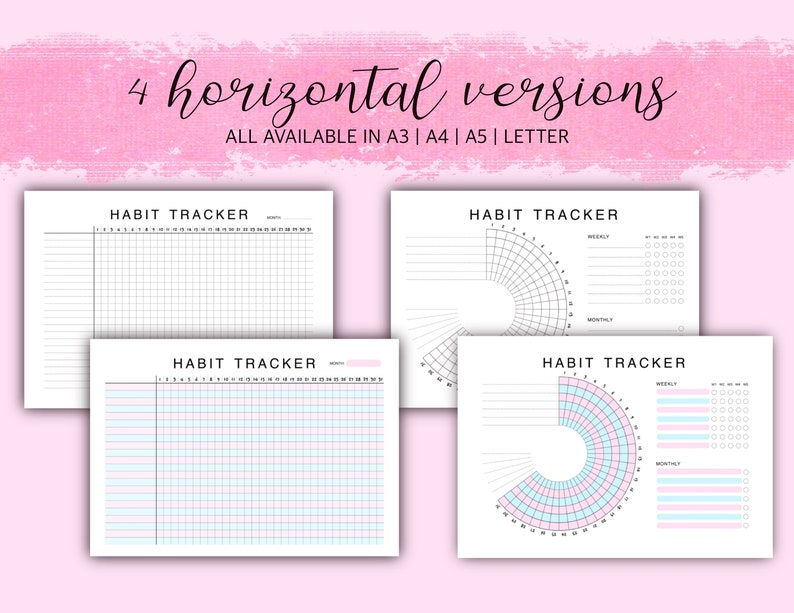 Digital Printable Habit Tracker Template Bundle, PDF & JPEG in Size A3