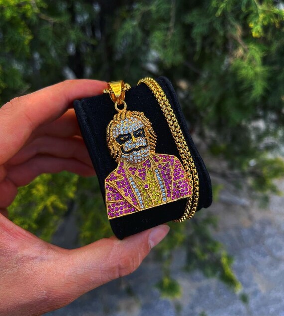 Iced Out Joker Pendant Necklace 14K 
