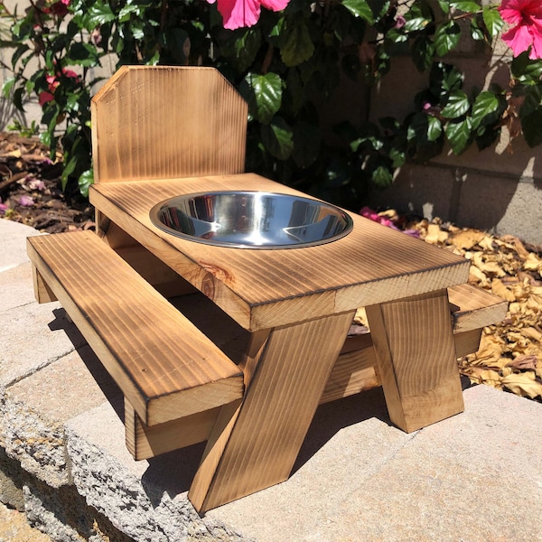 Squirrel Picnic Bench Feeder | Freestanding, Mounted, Stainless Steel Bowl Options | Distressed or Natural | Cedar | Handmade in the USA