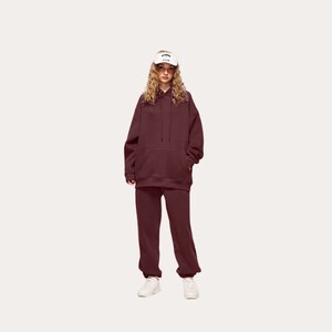 Hype Qlo Unisex Men Women Essential Stylist Comfort Fit Hoodie and Sweatpants Set (350g) - Medium Beige and Burgundy Red Colors