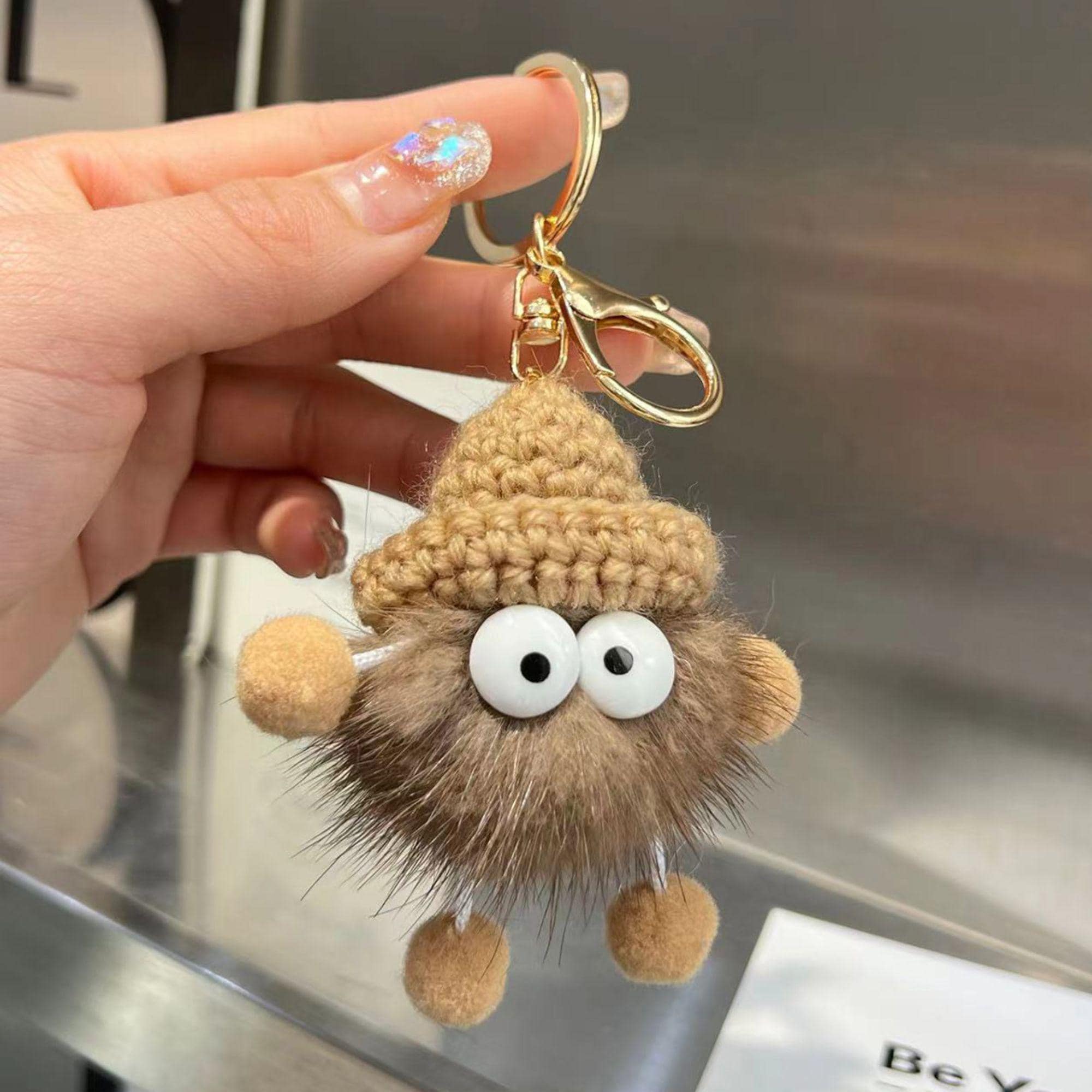 Fluffy Faux Mink Fur Pom Pom Keychain: Knit Hat Plush Doll Bag
