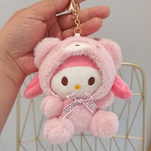 Hype Qlo Accessories Cute Plush Bear Hoodie Cat Keychain Bowknot Kawaii Soft Bag Charm for Girls Backpack Purse Clip 13cm
