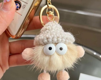 Fluffy Faux Mink Fur Pom Pom Keychain: Knit Hat Plush Doll Bag