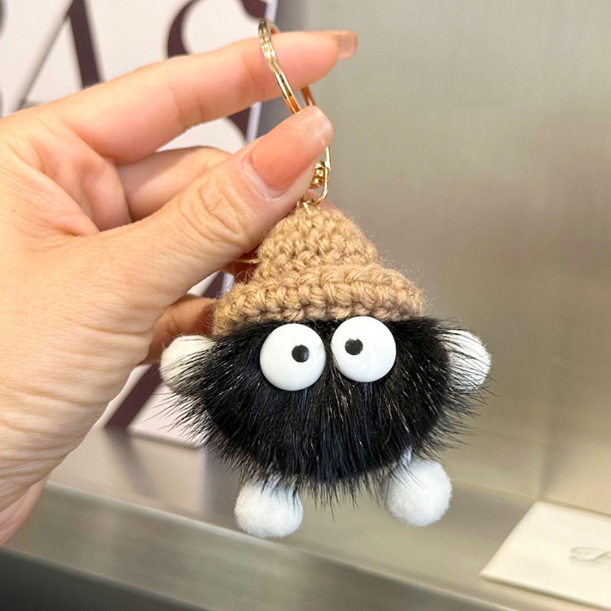 Fluffy Faux Mink Fur Pom Pom Keychain: Knit Hat Plush Doll Bag