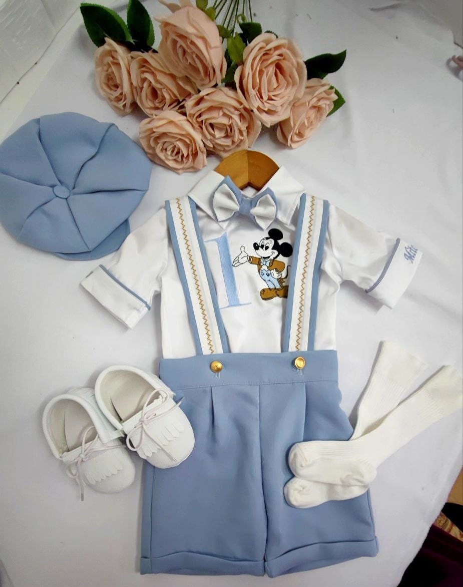 Custom Mickey Mouse 1st Birthday Outfit: Embroidered Tuxedo Set