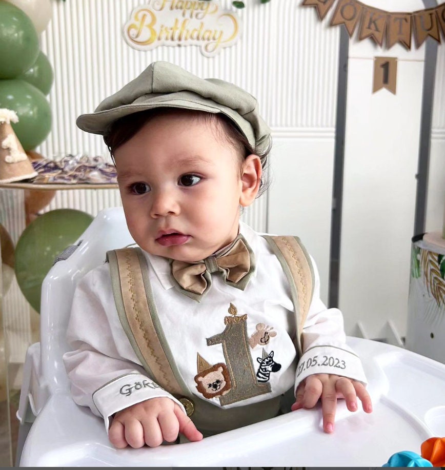 Personalized Baby Boy 1st Birthday Outfit: Safari Animal Theme Personalized Baby Boy 1st Birthday Outfit: Safari Animal Theme