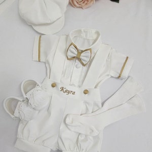 Terno smoking marfim para meninos, smoking branco para meninos com alianças, roupa de 1º aniversário para meninos, roupa branca de batizado, smoking para meninos com alianças, batismo para crianças pequenas
