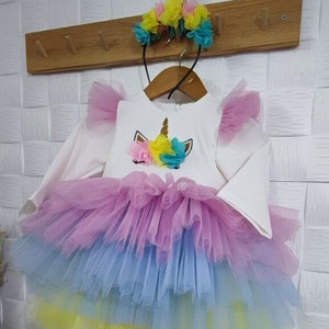 Girls Custom Unicorn Birthday Costume Princess Birthday Tutu Outfit Unicorn Fairy Tale Girls Birthday Outfit Toddler Birthday Age 1-8 years