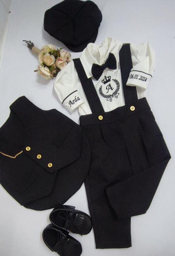 Personalized Baby Tuxedo Suit: Embroidered Cotton Ring Bearer Outfit