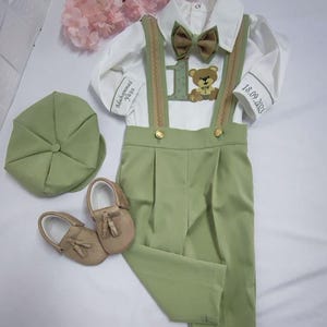 Personalized Baby Boys 1st Birthday 4 Pieces Suit Set Boys Safari Birthday Tuxedo Suit Short Long Pants Embroidered Shirt Suspenders Bowtie.