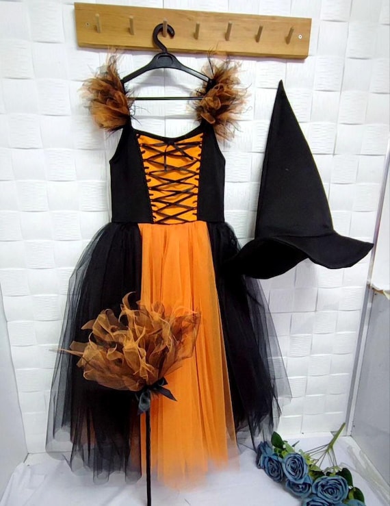 Vintage Witch Costume Girls Orange Dress Vintage Witch Costume Girls Orange Dress
