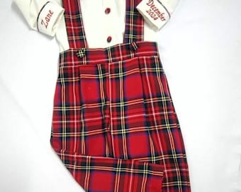 Personalized Christmas Baby Boy Suit: Red Plaid Tartan Outfit