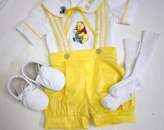 Personalized Winnie the Pooh 1st Birthday Outfit: Monogrammed Tuxedo Set