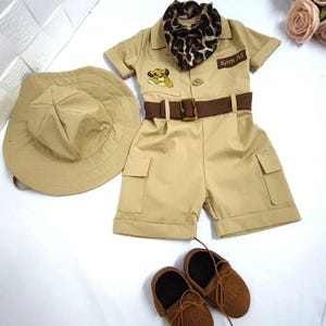 Personalized Named Children&#39;s Safari Costume, Simba Safari Themed Baby Boy Birthday Outfit, Lion King Safari Birthday Outfit Set Photo Shoot